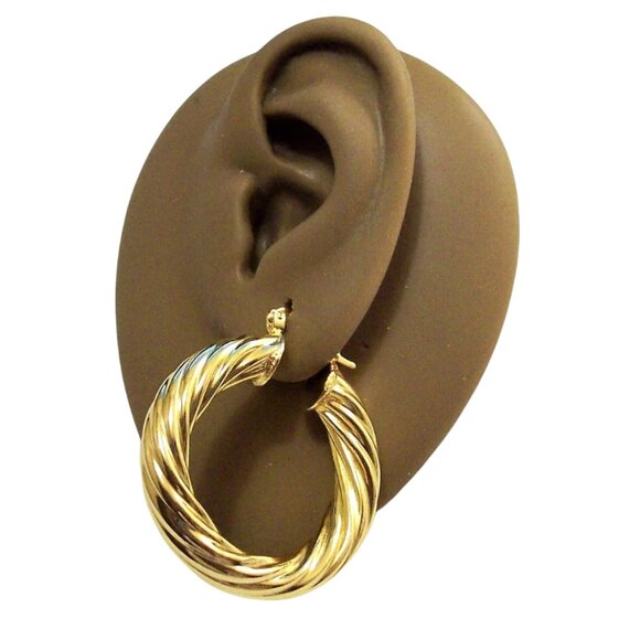 1 1/2 Inch 39mm Hoop Gold Tone Pierced Post Earrings - Picture 5 of 7